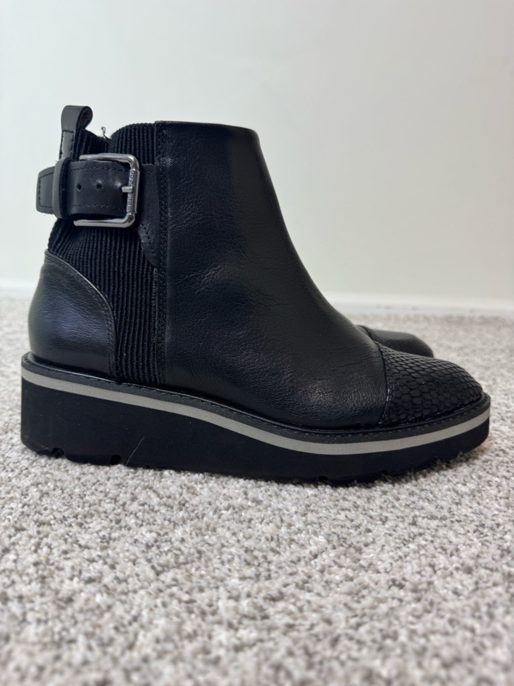 Donald J Pliner Tinsley Distressed Leather Wedge Bootie Black 7.5 Dark Academia